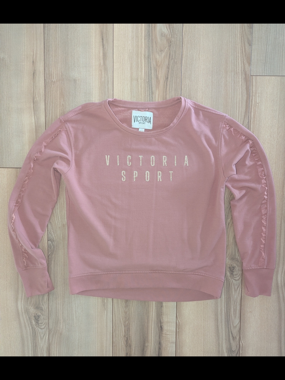 Victoria Sport Rose-Pink Crew Sweatshirt with Ruffle Sleeve